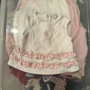 Kissy Kissy White Sleeveless Top with Pink Floral Ruffles